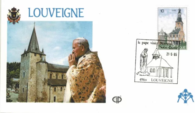 1985-Enveloppe-Fdc 1°Jour**/Vatican-Voyage du Pape J.Paul II-Louveigne-Belgique