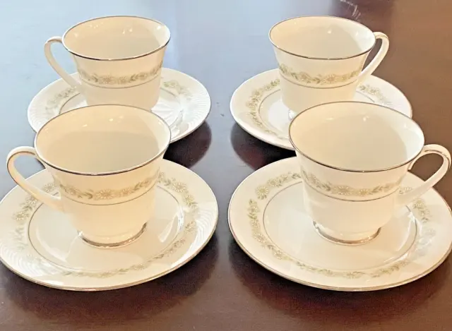 Vintage Noritake TeaCup & Saucer Set of 4 "Trilby" 6908 White/Ivory with Daisies