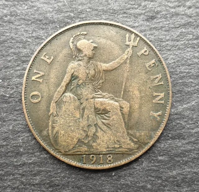 Bronze Pièce de Monnaie, One Penny , Roi Georg V Grande-Bretagne, 1918 2