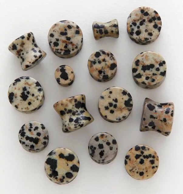 1 Pair 2g Organic Dalmatian Jasper Stone Saddle Plugs Ear Two Gauge 6MM