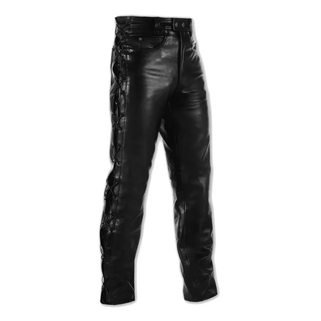 Jeans Pelle Pantaloni Moto Custom Chopper Nero Comfort A-Pro