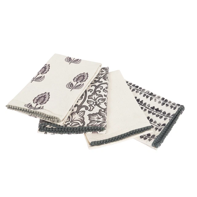 Printed Kitchen Tea Towels 18x28 inch Grey  100% Cotton for Bar Hotel - Set of 4