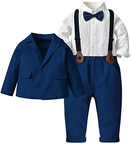 SANGTREE Boys Suits Clothes, Long Sleeve Dress Shirt with Bow Tie + Formal Size