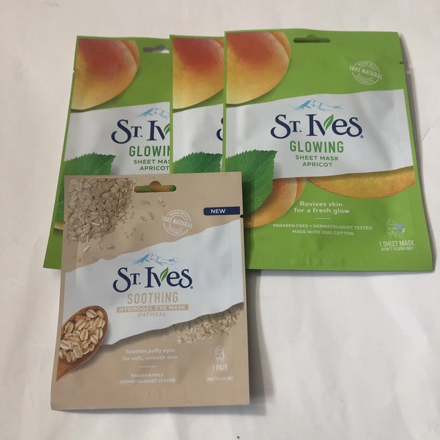 3 St. Ives Glowing Sheet Mask Apricot Revive & 1 Soothing Eye Mask Paraben-Free