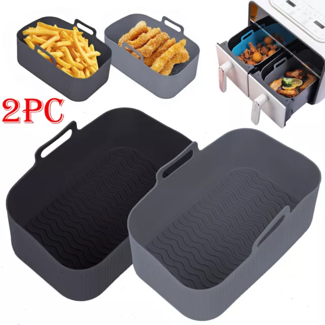 2x Silicone Pot for Air Fryer Dual Basket Liner Handle Baking Pan Fit For Ninja