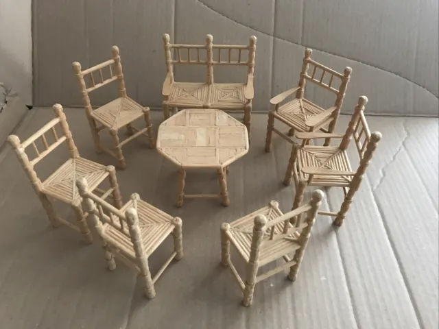 Scale 1:12 Stunning Hand Carved Miniature Dollhouse Table & Chairs Set UNIQUE
