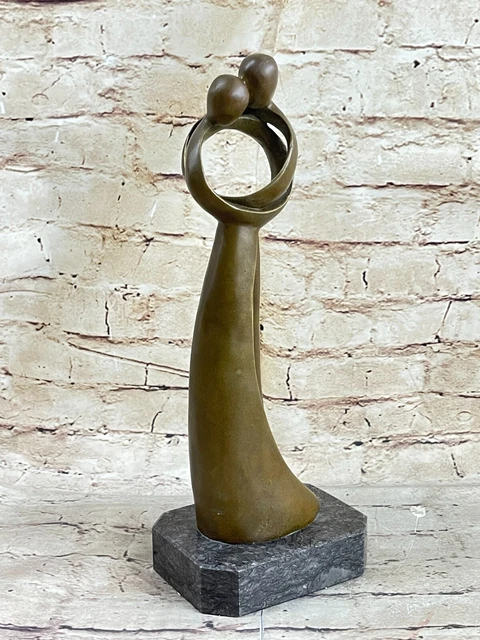 T1 Firmato Originale Raro Milo Abstract Moderno Art Baci Coppia Bronzo Scultura