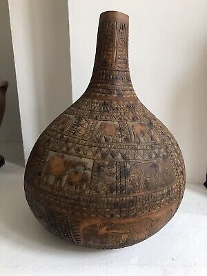 Very Rare And Large Antique Carved Gourd - One The Best !