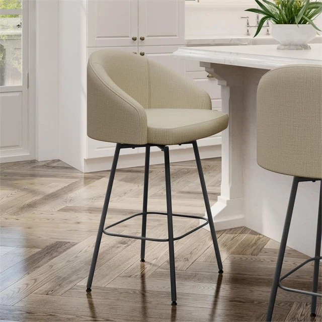 Amisco Nelly 26 In. Swivel Counter Stool - Beige Fabric / Black Metal