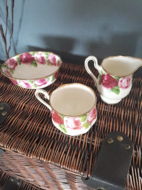 Royal Albert - Old English Rose - SUGAR BOWL,JUG,& CUP. Gilt Edging.