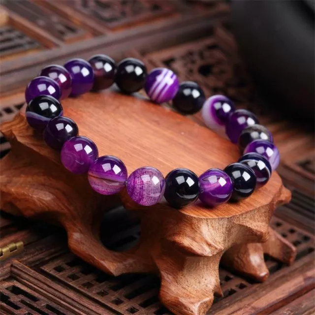 Purple Amethysts Agate Natural Stone Beaded Bracelet Women Men Jewelry Gift