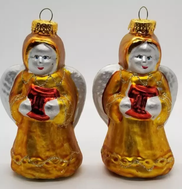 Vintage Set of 2 G&D Traditional Angels Blown Glass Ornaments 4"