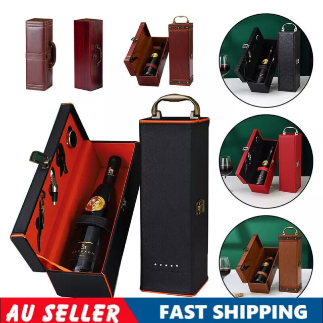 NEW Vintage PU Leather Box Wine Bottle Carrying Holder Storage Case Box for Gift