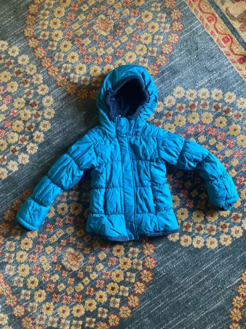 EUC Lands End Sz 4 Girls Teal Coat Jacket Hooded Zip Up Lined Fleece Lining