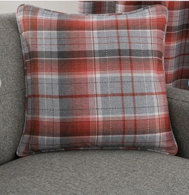 TWO INVERNES RED / Grey Check Dunelm Cushion Covers £8.00 PicClick UK