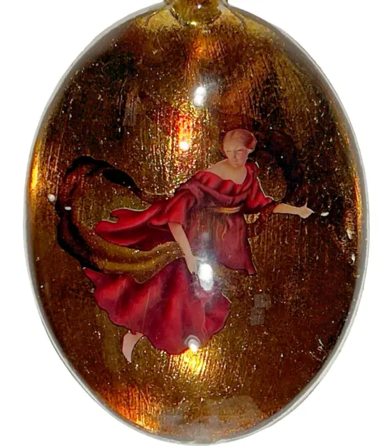 Angel In Glass Ornament 3D by Roman Gilded Gold Look Solid Back Glass Front 5.5"