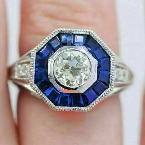 2.40 Carat Lab Created Sapphire White Gold Plated Silver Women's Art Deco Ring