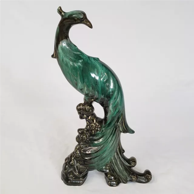 Art Glazed Turquoise Peacock Bird Figurine Mid Century Modern  11 3/4" high