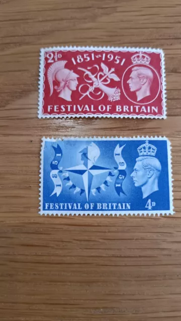 1951 GB King George VI Festival of Britain 21/2d + 4d Stamps New + Used Stamps