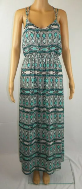 Forever 21 Maxi Dress Women's Sz Small Teal Aztec Sleeveless Criss Cross Straps