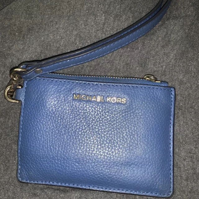 Michael Kors MK GHW Card Case Calfskin Leather Blue Great Used Condition