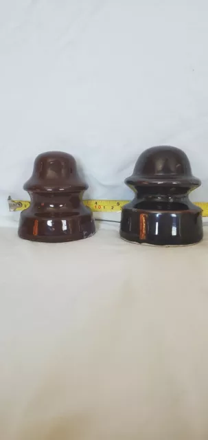 2 Vintage Power Line Electrical Porcelain Ceramic Brown Insulators 