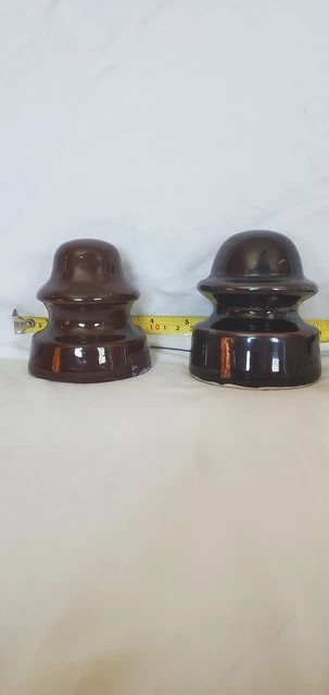 2 Vintage Power Line Electrical Porcelain Ceramic Brown Insulators 
