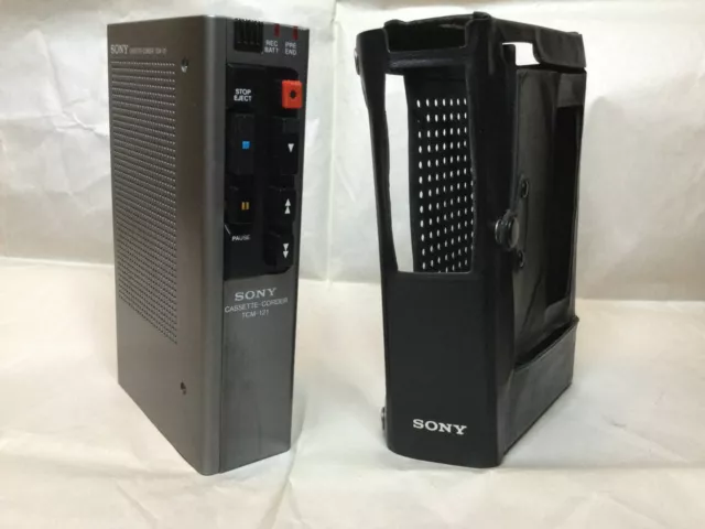 Sony TCM-121 Cassette-Corder, Mono 1979 Grey, Working w/New Belts, Earbud & Case