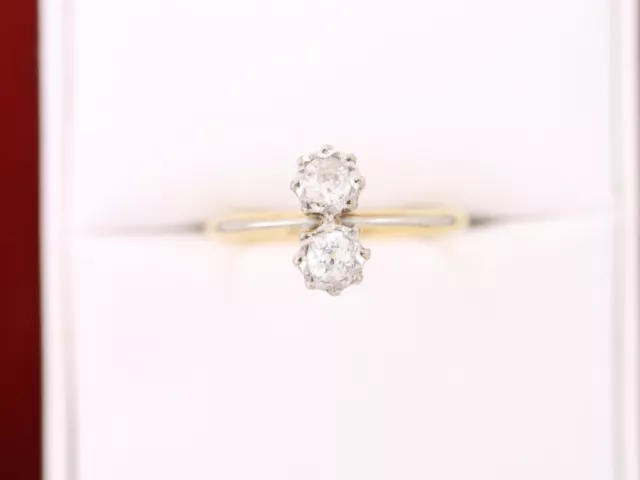 Diamond Ring Twin Two Stone 18ct Gold Platinum Stunning Ladies Size M 2.6g Y12