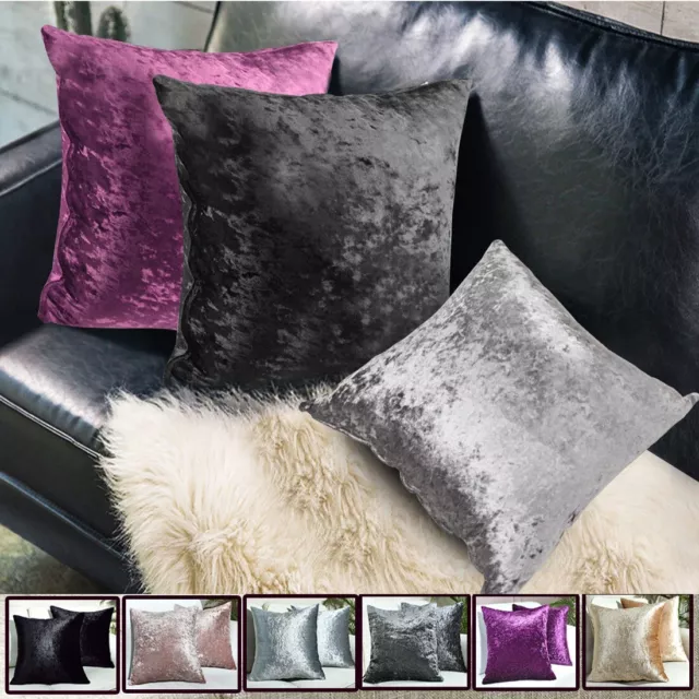 Cushion Covers Plain Crushed Velvet & Silk Sofa Chair Seat Pad Pack of 2 Covers