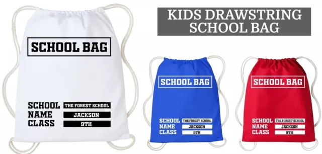Personalised PE Kit Drawstring Bag School Bag Rucksack/Gym Sport Kids Bag