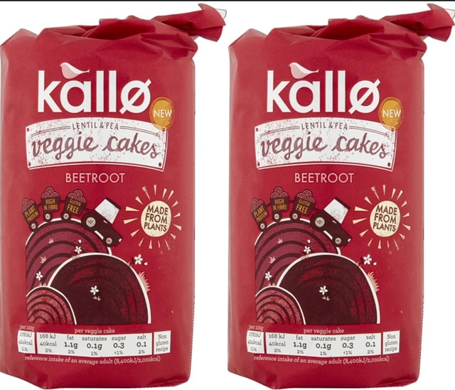 2x122g KALLO Veggie Cakes Beetroot Lentil Pea Natural Snacks Packs