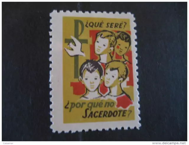 Sacerdote Priest Religion Poster Stamp Label Vignette Vi�eta Spain