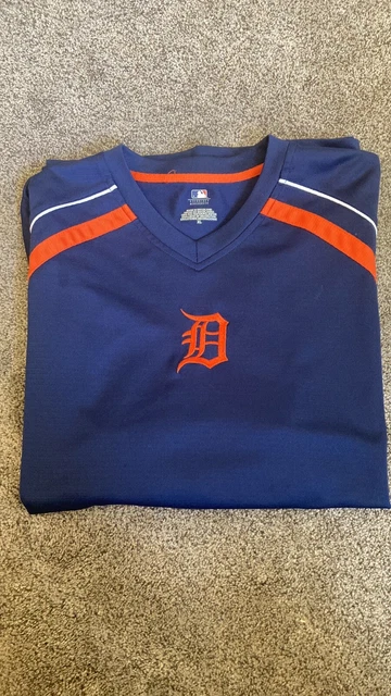MLB Mens Detroit Tigers jersey style shirt XL blue embroidered orange D v neck MLB Mens Detroit Tigers jersey style shirt XL blue embroidered orange D v neck