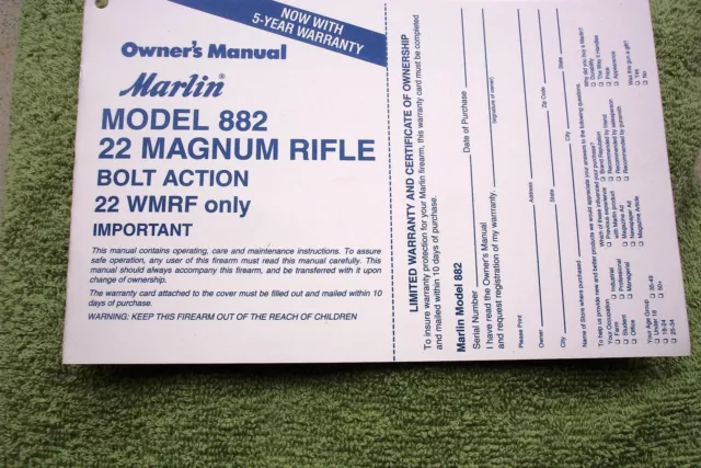 MARLIN MODEL 922 Magnum Self Loading Rifle 22 WIN Owners Instruction marlin-model-922-magnum-self-loading-rifle-22-win-owners-instruction