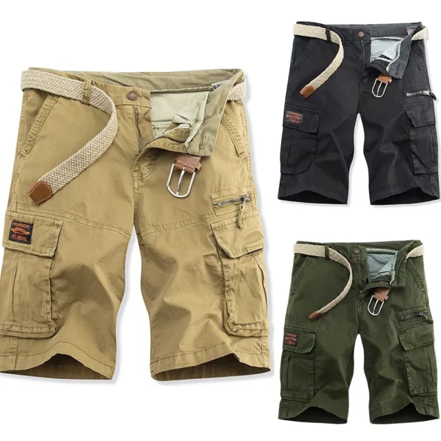 Mens Cargo Cotton Shorts Casual Sports Loose Summer Pockets Half Pants
