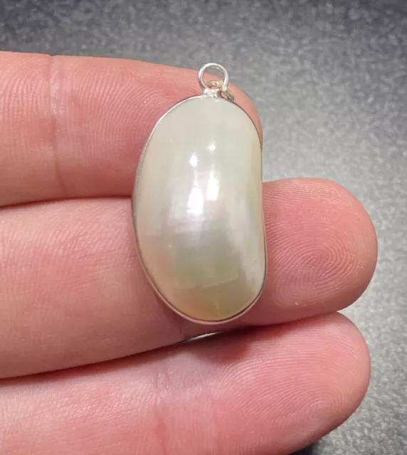 925 Weiß Creme Mabe Perle Anhänger Oval Fein Edelstein Hängel