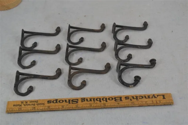 wall hooks cast iron coat hat hall double 9 matching 3.25 long 19th c antique