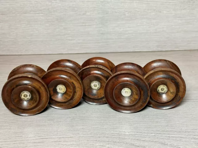 Antique Victorian Wooden Door Knob Handle Pull Vintage Old Single Cupboard Set5