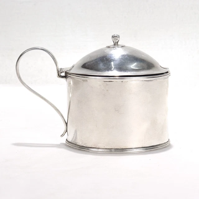 Antique American Colonial Period Mustard Pot marked JM with Cobalt Glass Insert