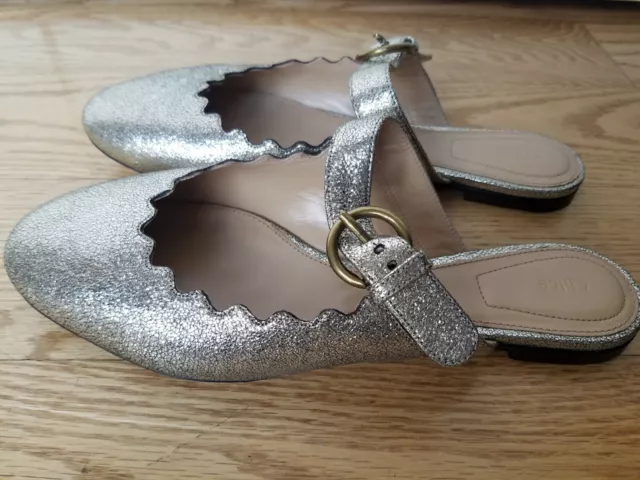 Chloe lauren flat hotsell scalloped mule with buckle