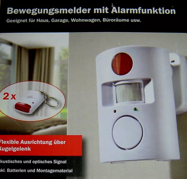 Bewegungsmelder mit Alarmfunktion Optisch Akustischer Alarm Fernbedienung NEU !!