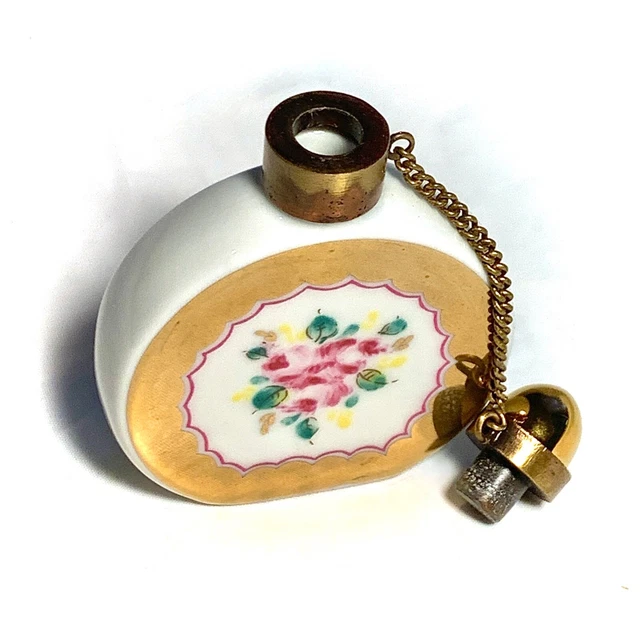 FRANCE FRENCH LIMOGES Vintage Gold Bottle Trinket Snuff Box Peint Main