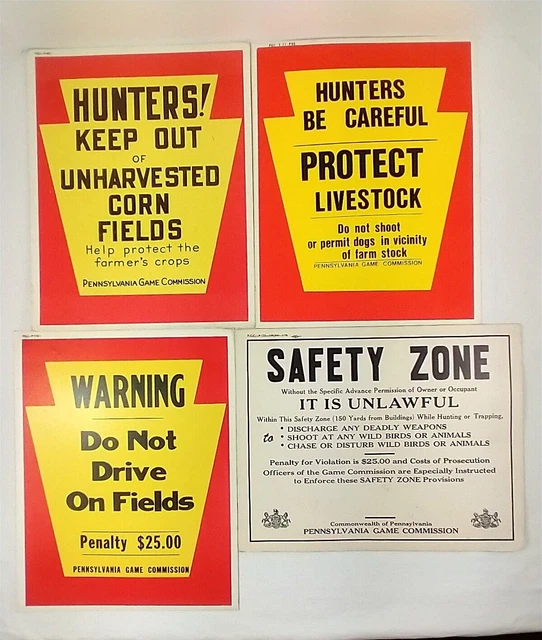 VINTAGE PA GAME COMMISSION HUNTING SIGNS Safety Zone Hunters Keep Out