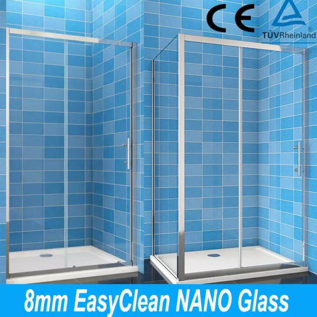 Sliding Shower Door Enclosure 8mm EasyClean Glass Walk In Side Panel Stone Tray