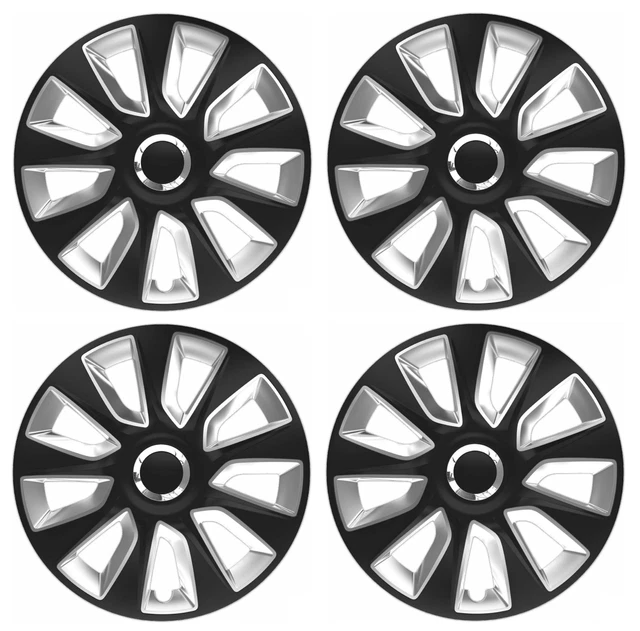 Vivaro Wheel Trims Hub Caps Plastic Covers Full Set Of 4 16" Inch Black Silver