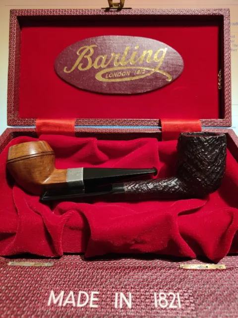 Barling pipe x 2 Unsmoked pre transition with display box.  Silver mount.