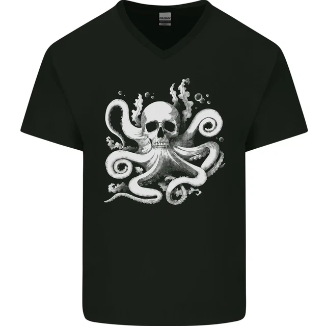 T-shirt Homme Coton Cthulhu Kraken - Dessin Mythologie, Coupe Loose - Modèle 5000