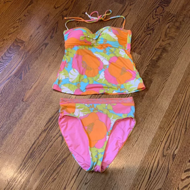 Trina Turk Playa De Flor Tankini Set Top & Reversible Bikini Bottom Sz S/M? EUC