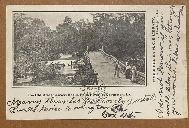 Vintage Postcard Louisiana The Old Bridge Across Bouge Falia River Covington La.